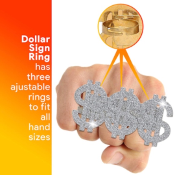 Triple Dollar Sign Ring Three Finger Gangster Ring - Picture 3 of 5